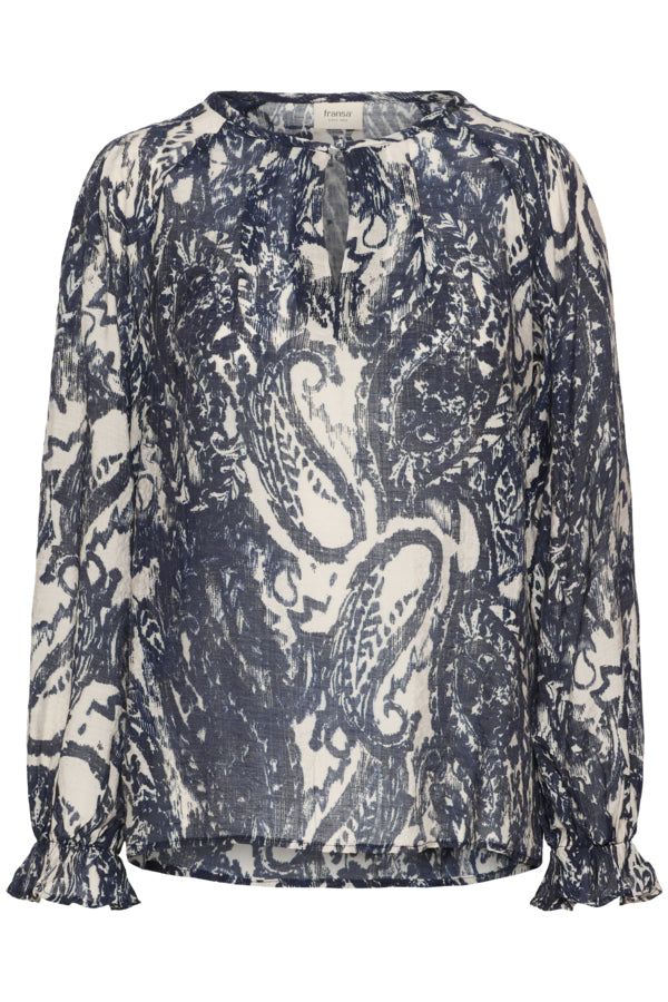 FR - Illi 3 Blouse - Navy & Pumicestone Paisley