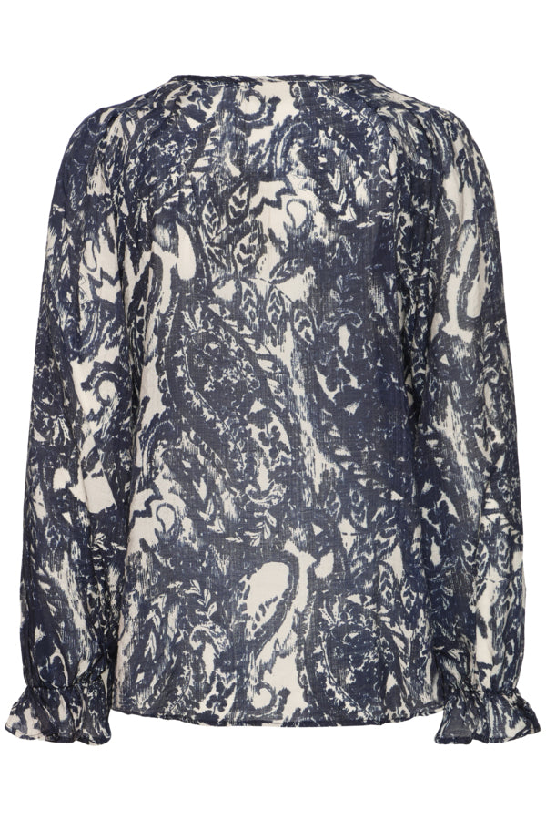 FR - Illi 3 Blouse - Navy & Pumicestone Paisley