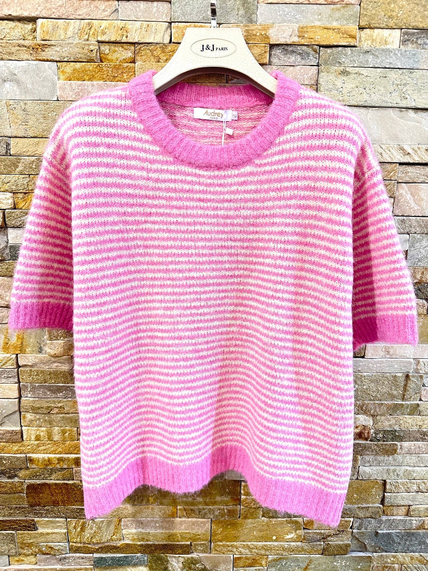 Striped Short-Sleeve Jumper - Pink