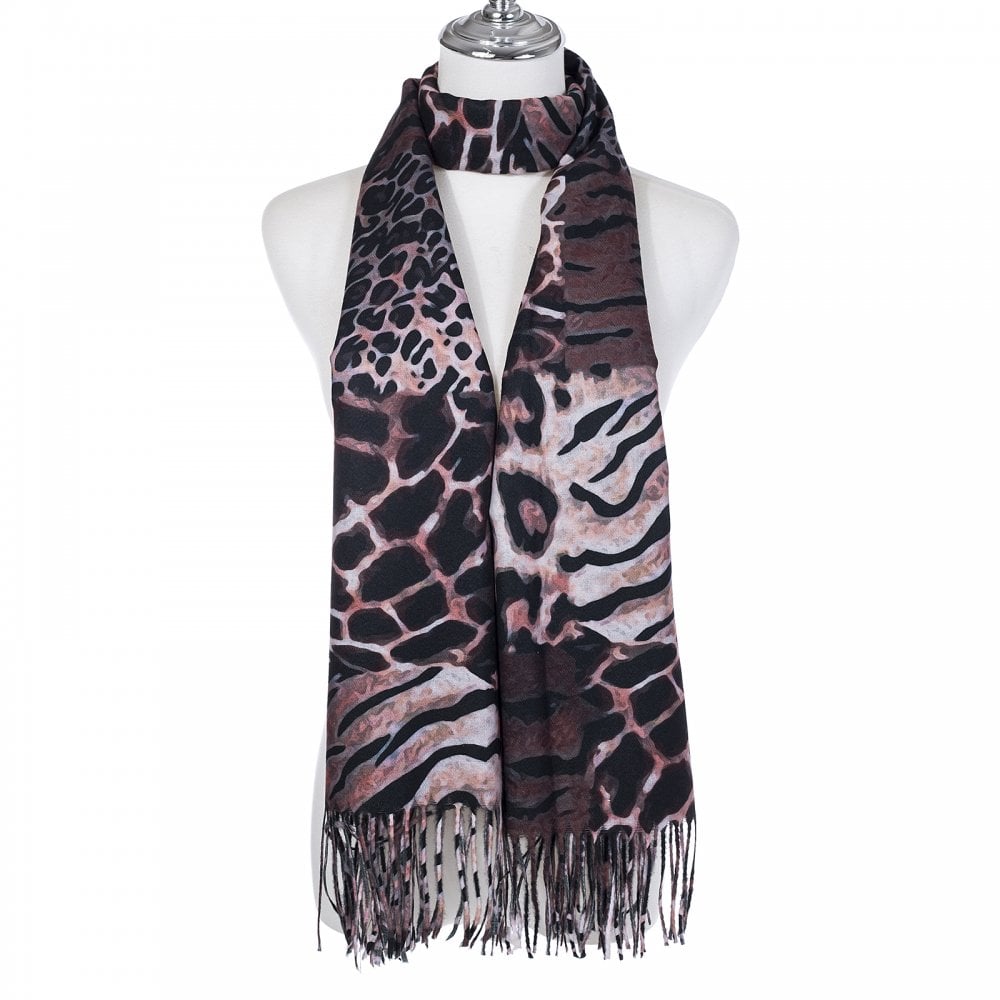 PL - Animal Patchwork Scarf - Black/Blush Mix