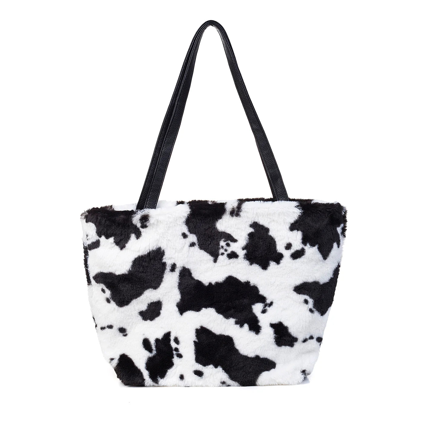 PL - Faux Fur Tote Bag - Black Cow Print