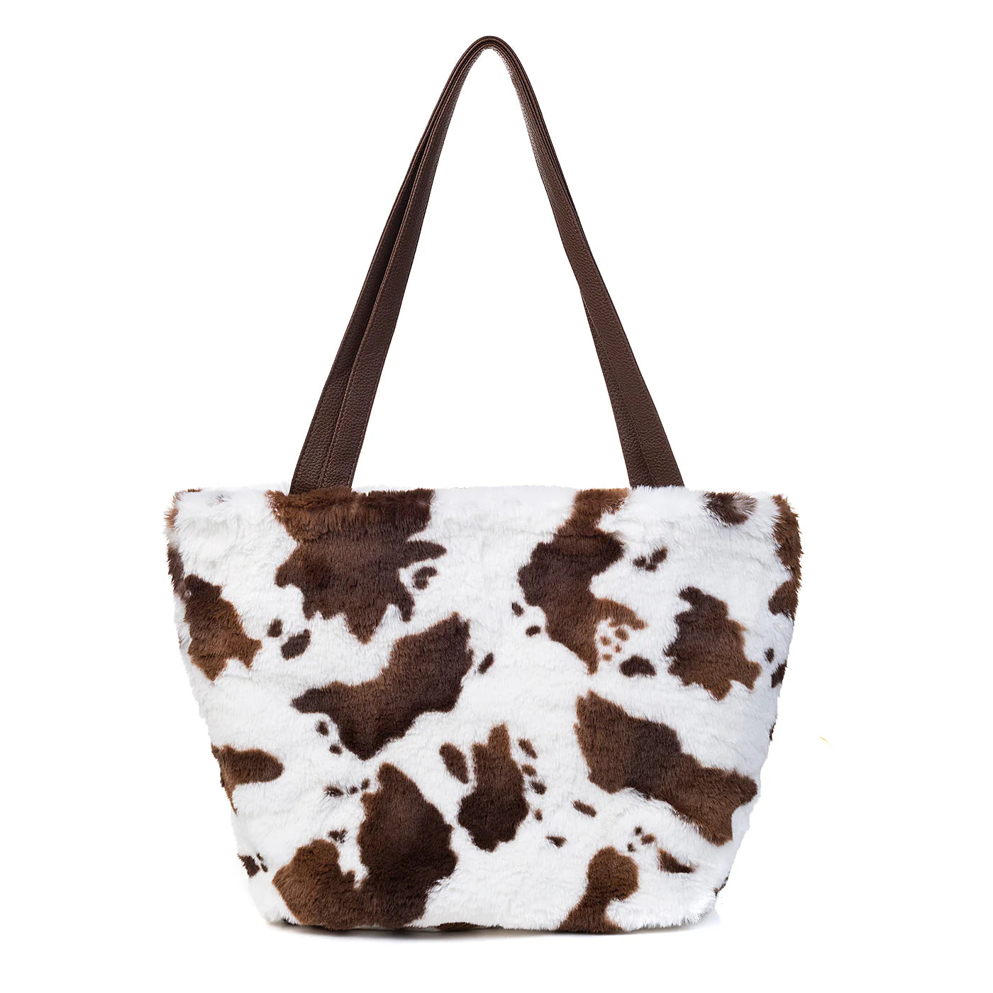 PL - Faux Fur Tote Bag - Brown Cow Print