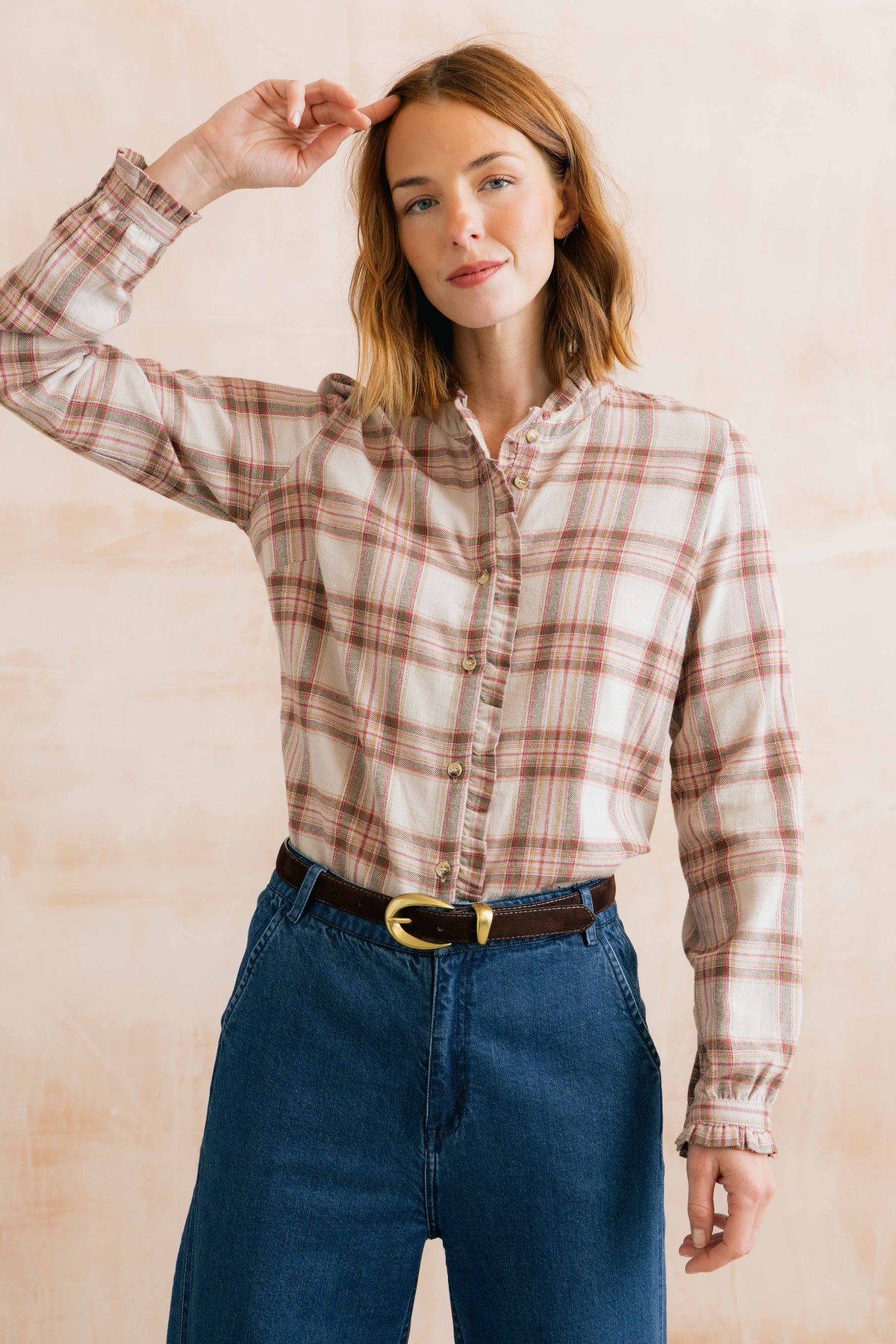 Lily & Me Sage Frill Check Shirt – Multi Blush