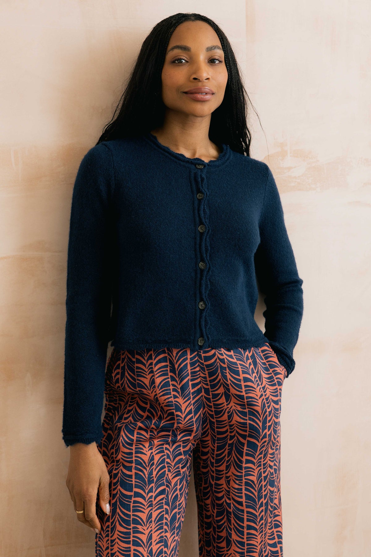 Lily & Me Elodie Scalloped Neck Outfitter Cardigan - Navy