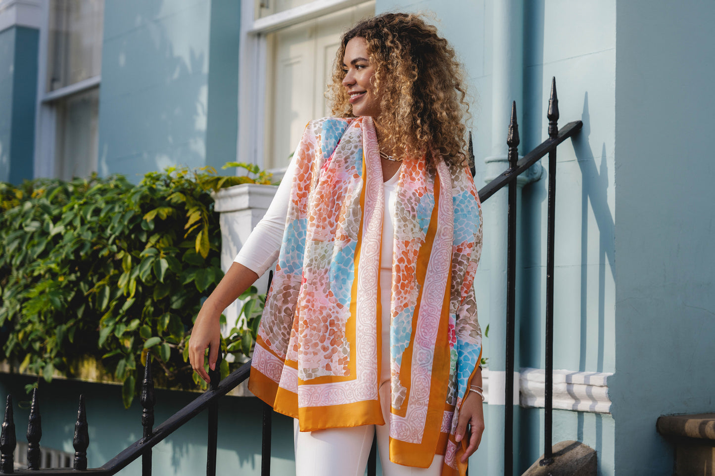 PL - Mosaic Pattern Long Scarf - Orange