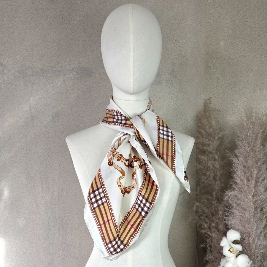 TD - Equestrian Silk Feel Scarf with Check Border