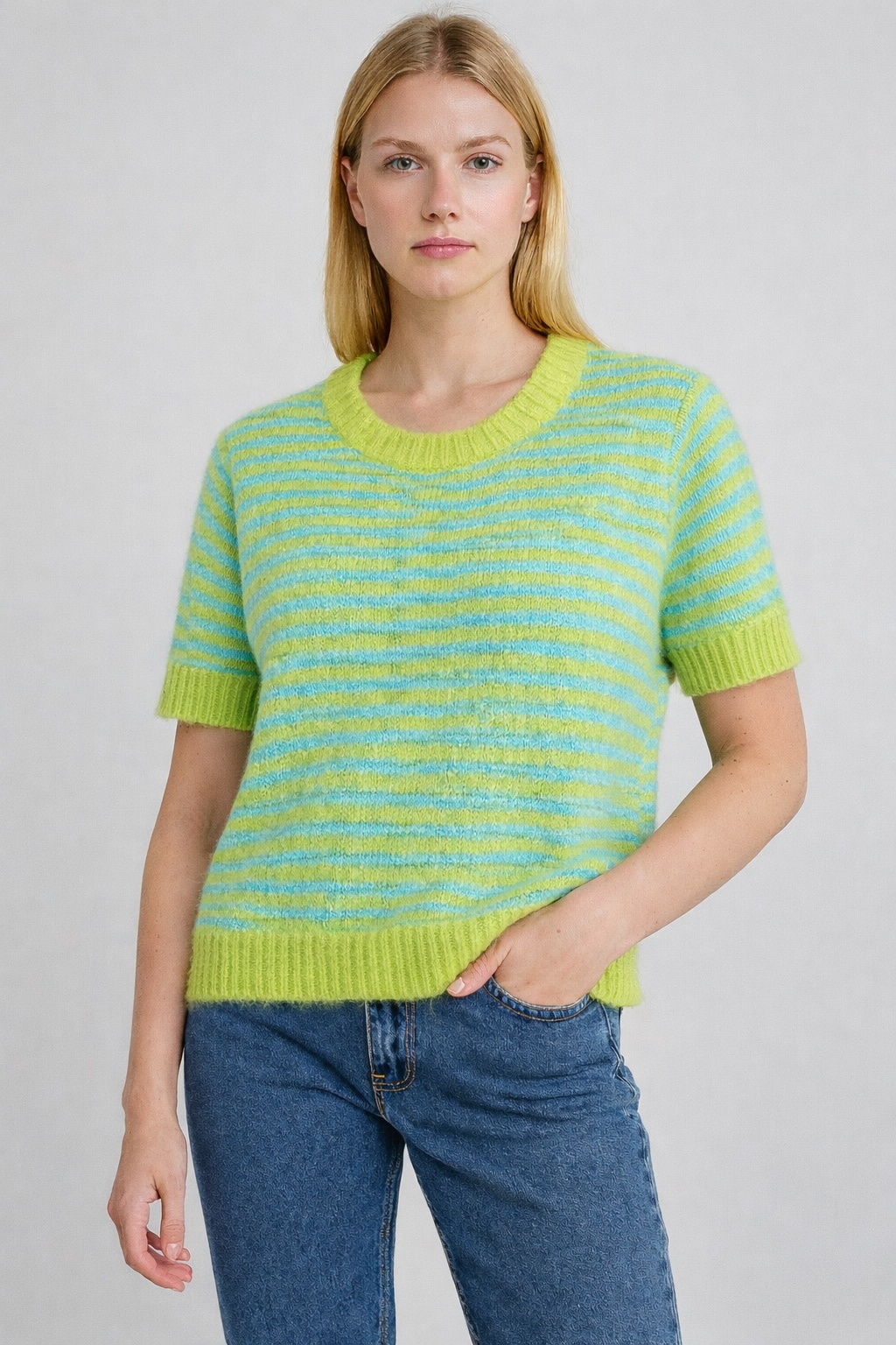Striped Short-Sleeve Jumper - Green