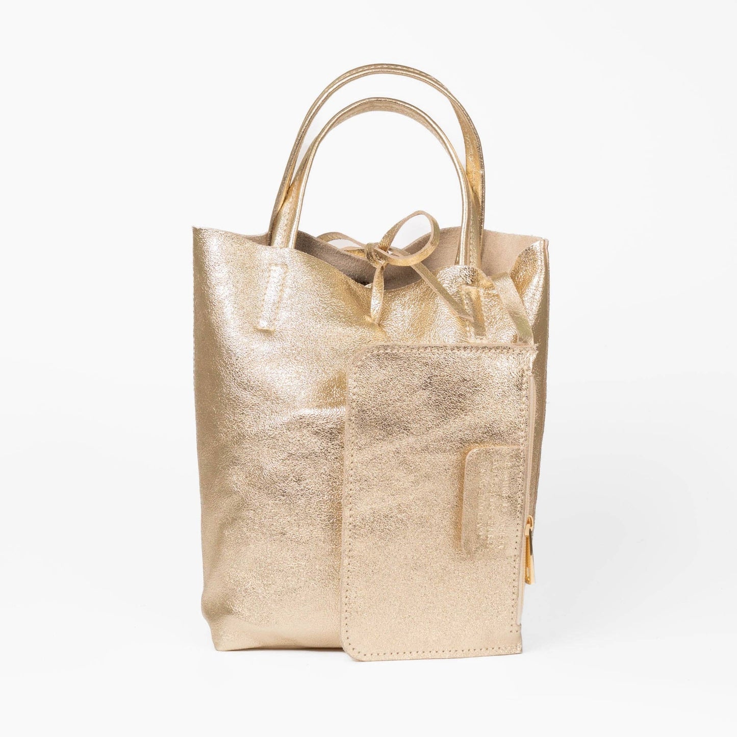 Verona Italian Leather Small Tote Bag - Gold, Metallic