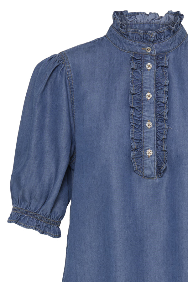BY -  Kosmo Blouse - Mid Blue Denim