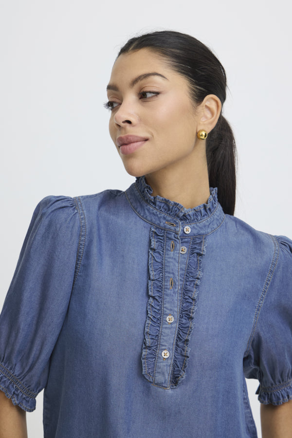 BY -  Kosmo Blouse - Mid Blue Denim