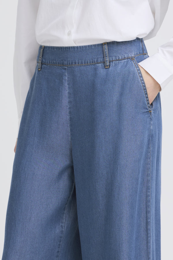 BY -  Kosmo Wide Pants - Mid Blue Denim