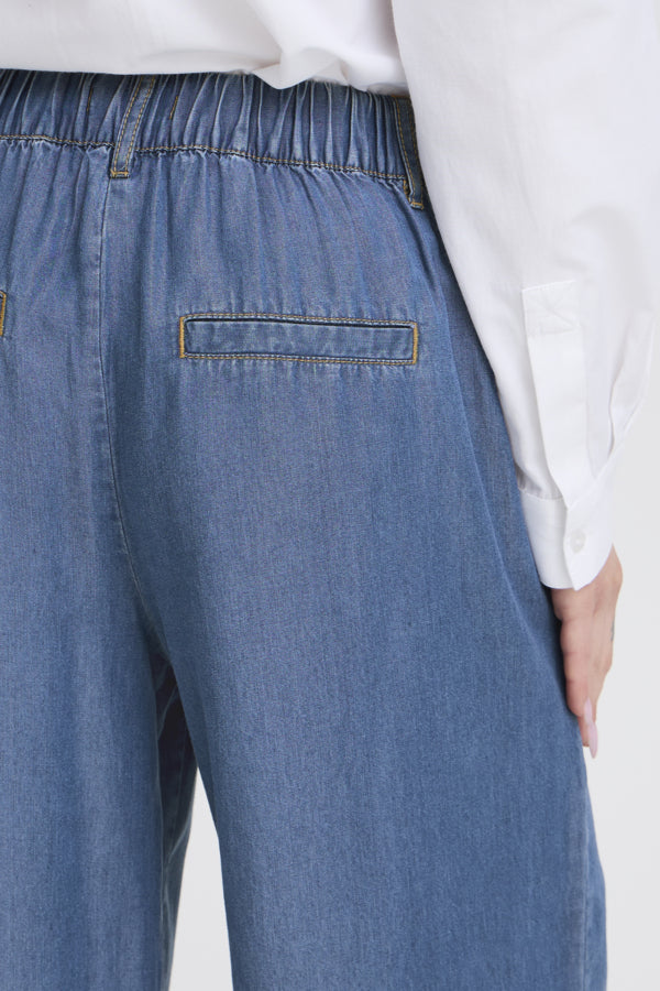 BY -  Kosmo Wide Pants - Mid Blue Denim