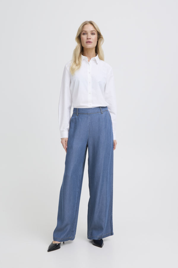 BY -  Kosmo Wide Pants - Mid Blue Denim