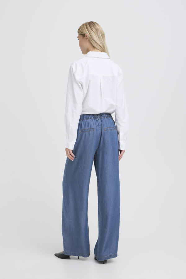 BY -  Kosmo Wide Pants - Mid Blue Denim