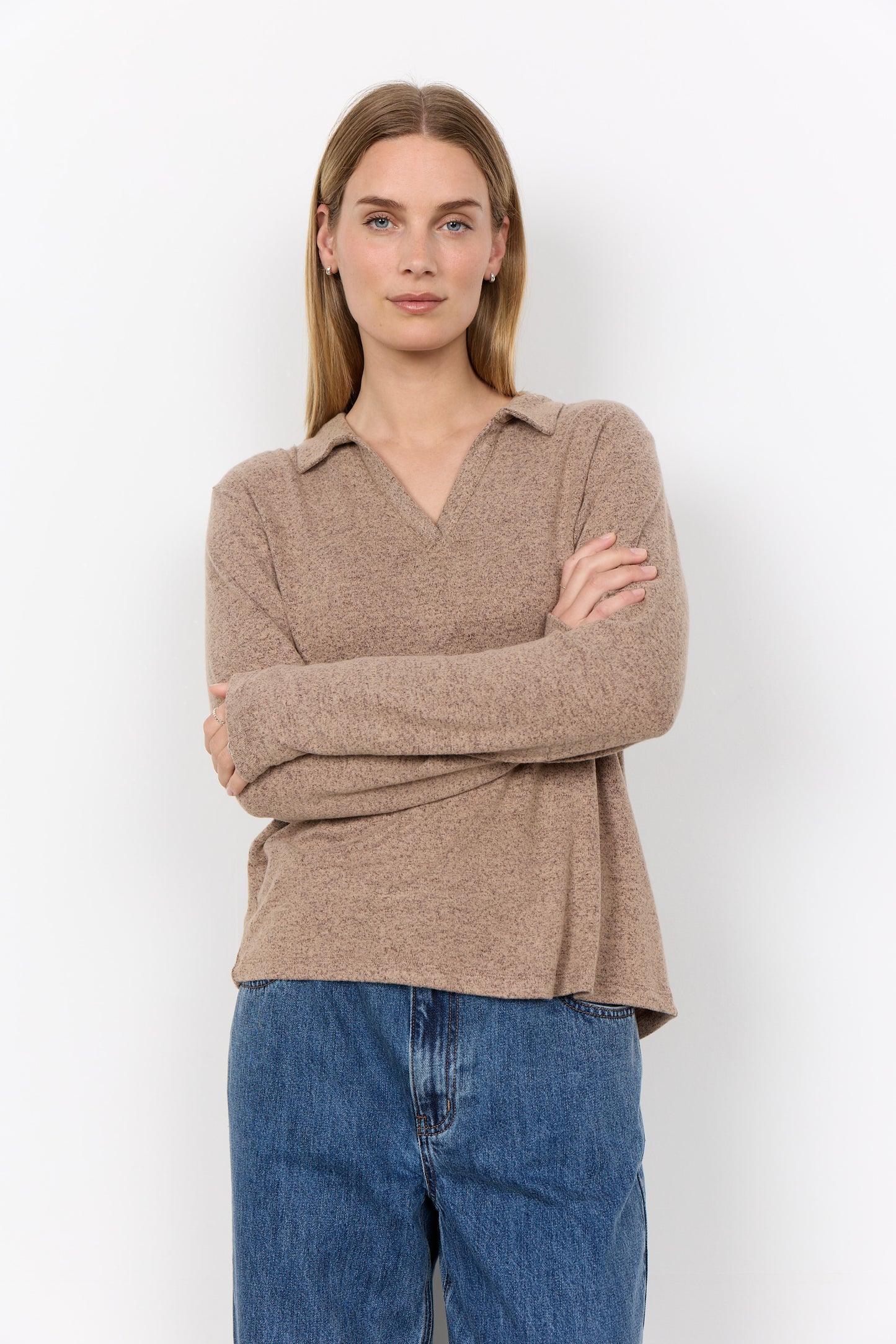 Soya Concept BIARA Collared Top - Camel Melange