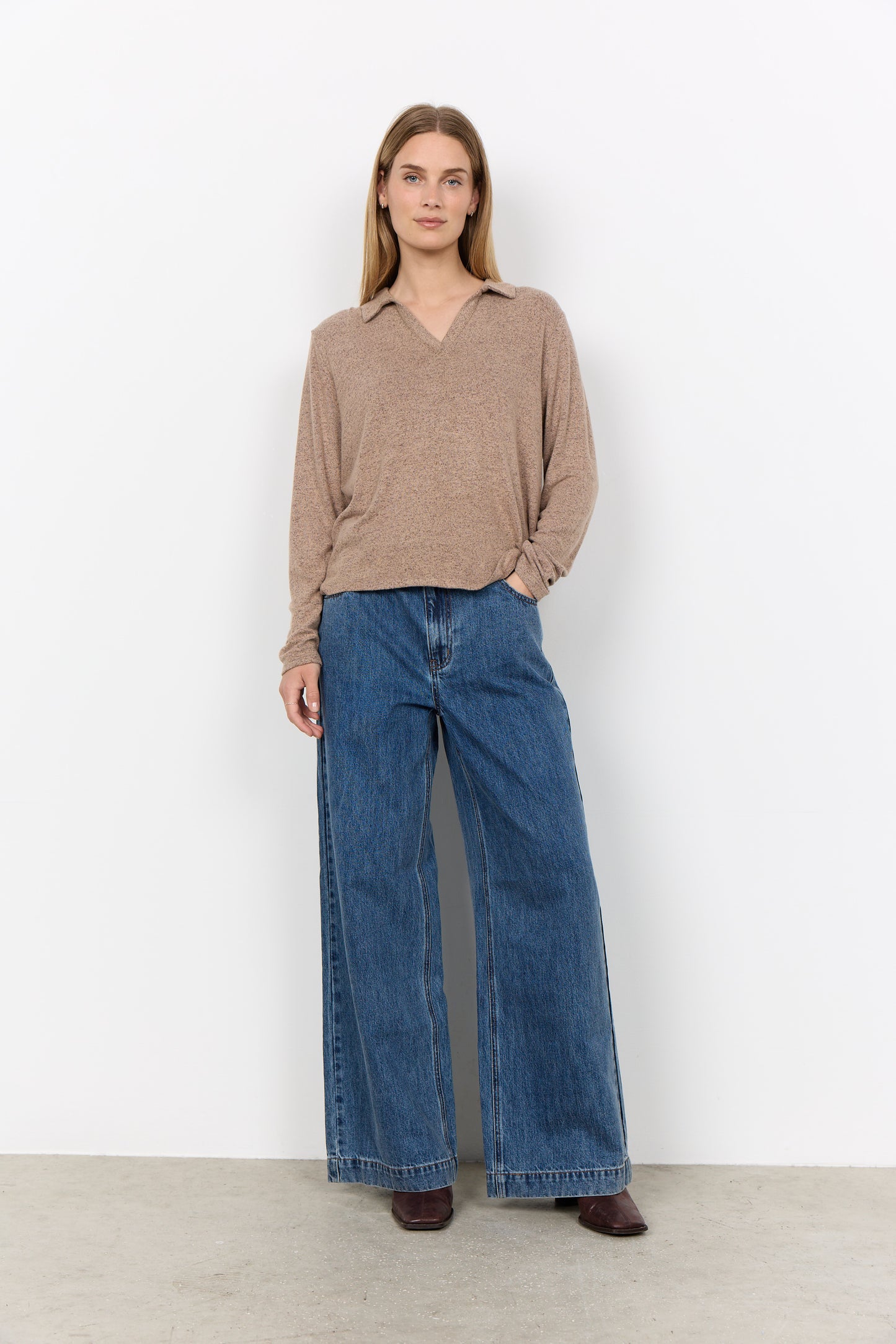 Soya Concept BIARA Collared Top - Camel Melange