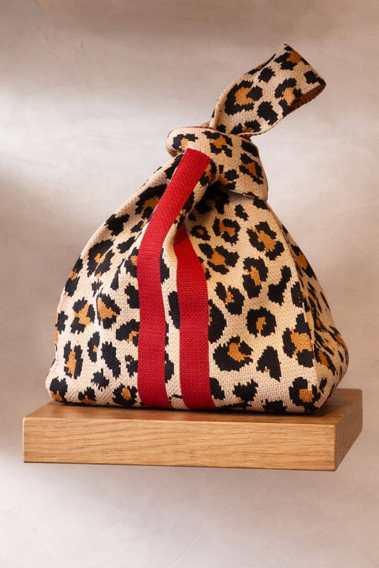 Tokeii Scarlet Stripe Leopard Knitted Bag