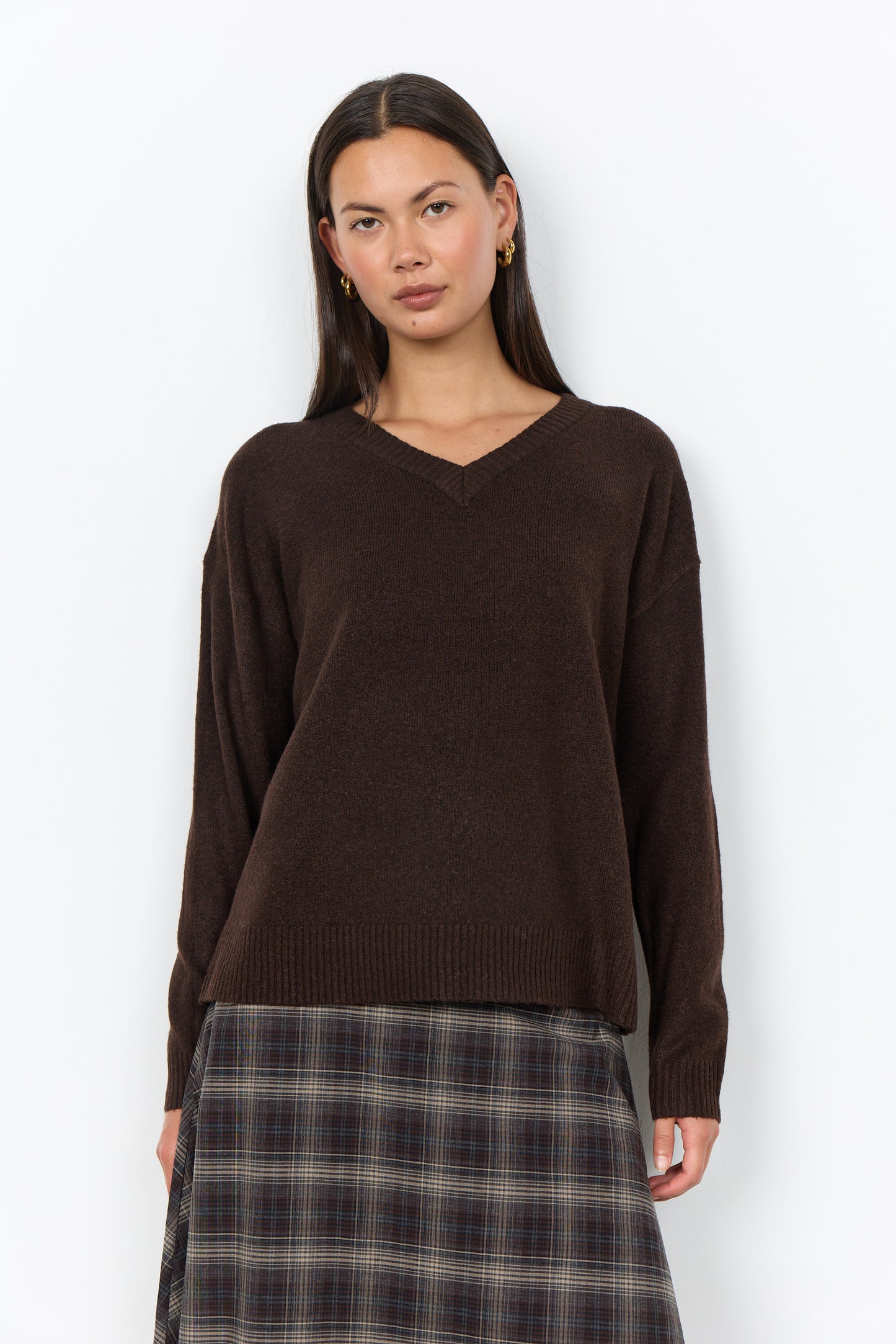 Soya Concept Orlean V-Neck Jumper - Chocolate Brown