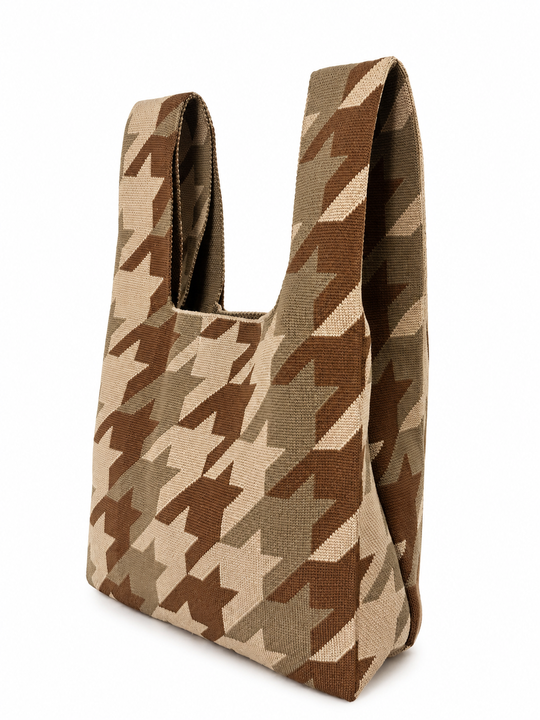 Tokeii - Earthy palette Houndstooth Knitted Bag