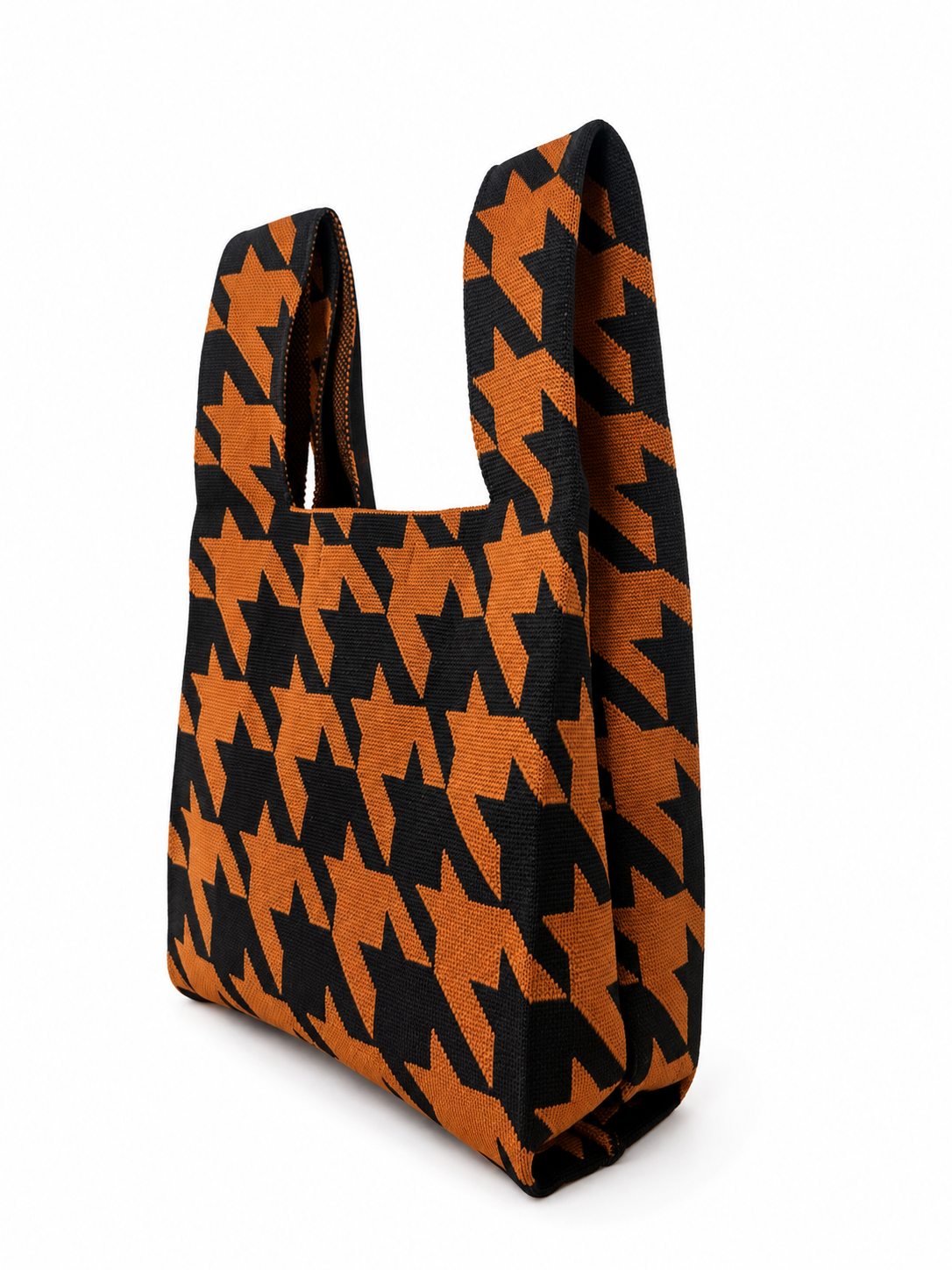 Tokeii Knitted Bag - Bold Houndstooth Black & Burnt Orange