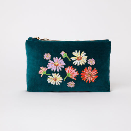 Wildflower Rich Blue Velvet Mini Pouch
