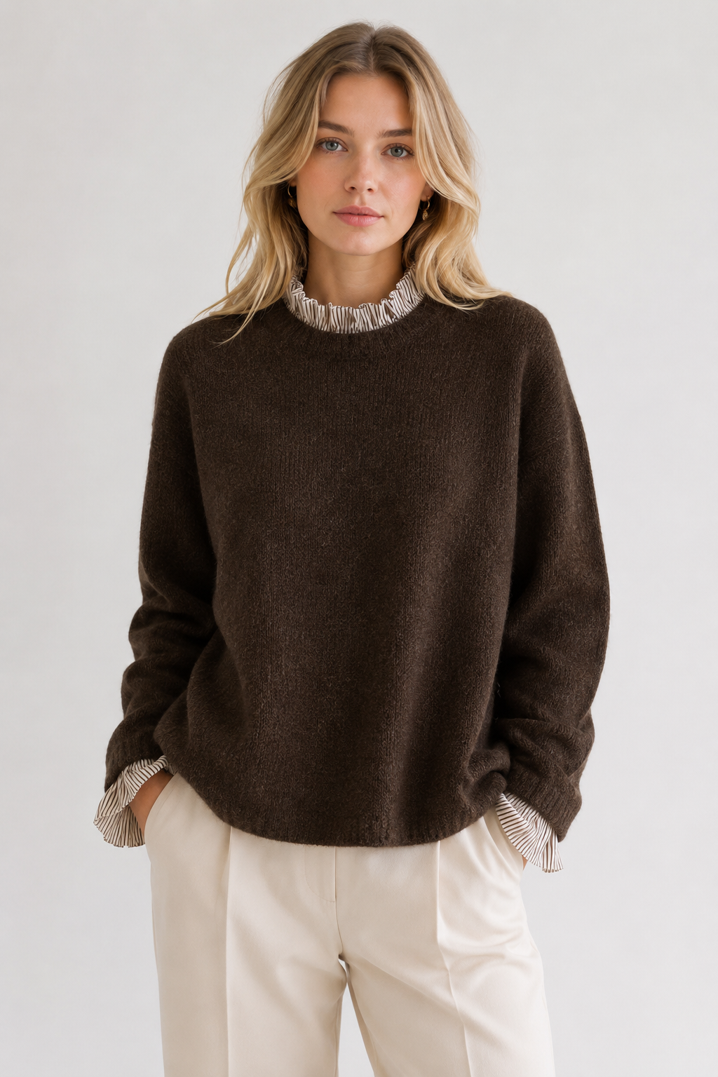 Layered-Look Frill Trim Knitted Jumper