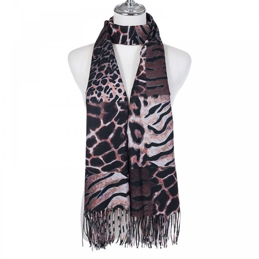 PL - Animal Patchwork Scarf - Black/Blush Mix