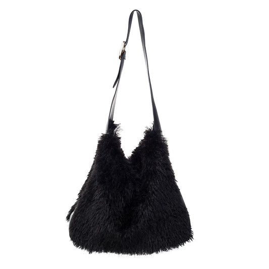 PL - Faux Shirling Slouch Bag - Ebony