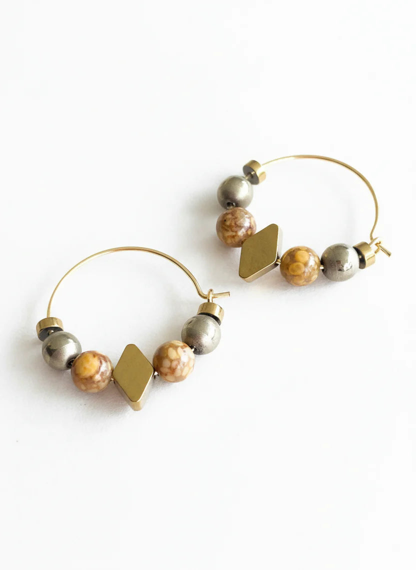 Hoop Earrings - Red Jasper, Maifan, & Nugget