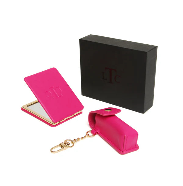 AW - Rectangular Compact Mirror & Lipstick Holder Gift Set - Hot Pink