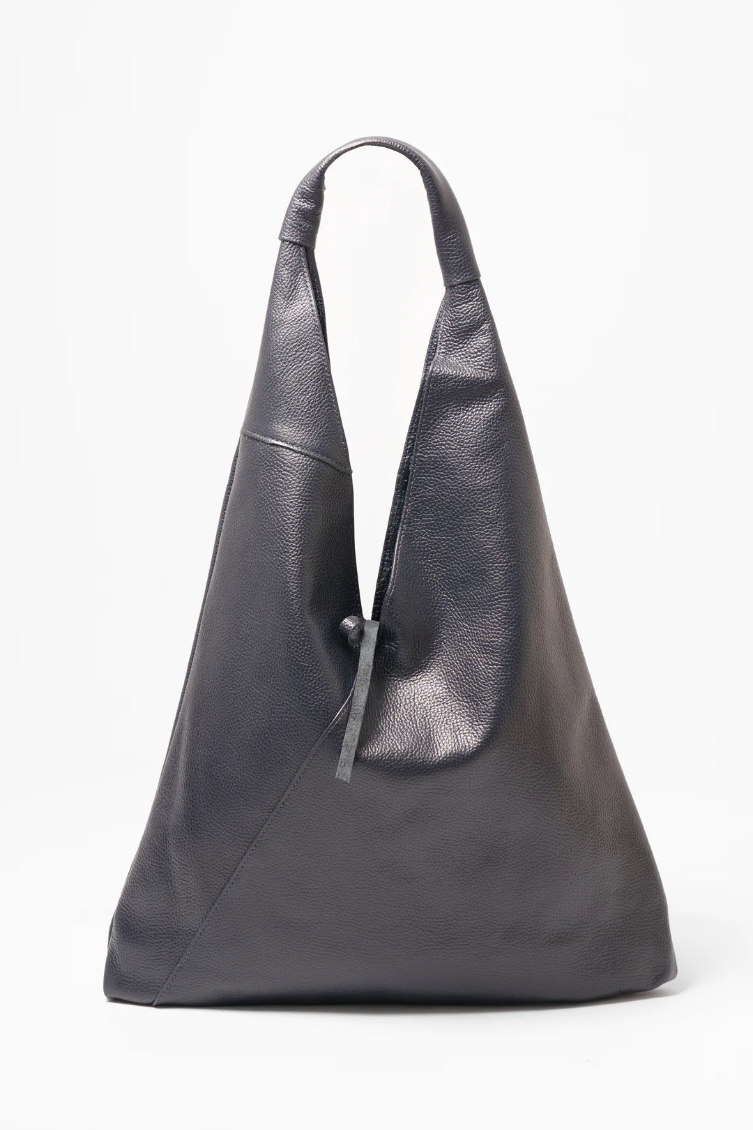 Juno  Pebbled Italian Leather Shoulder Bag - Navy Blue