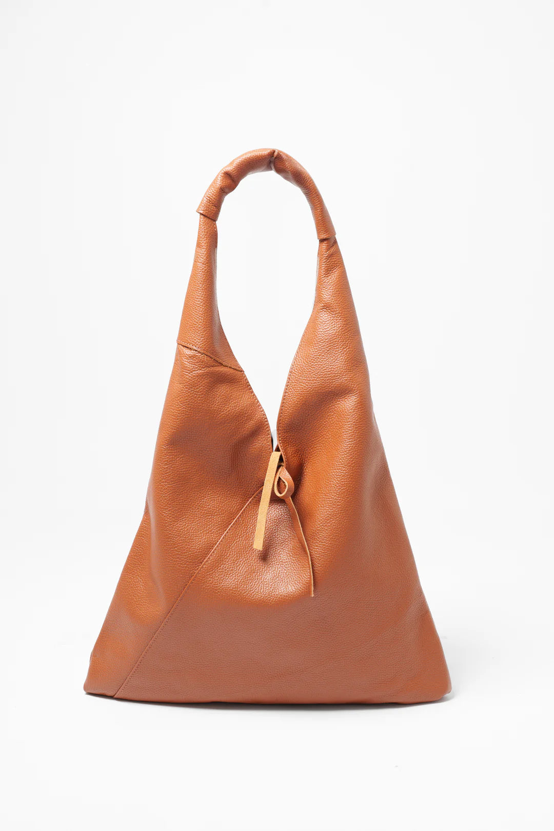 Juno  Pebbled Italian Leather Shoulder Bag - Tan