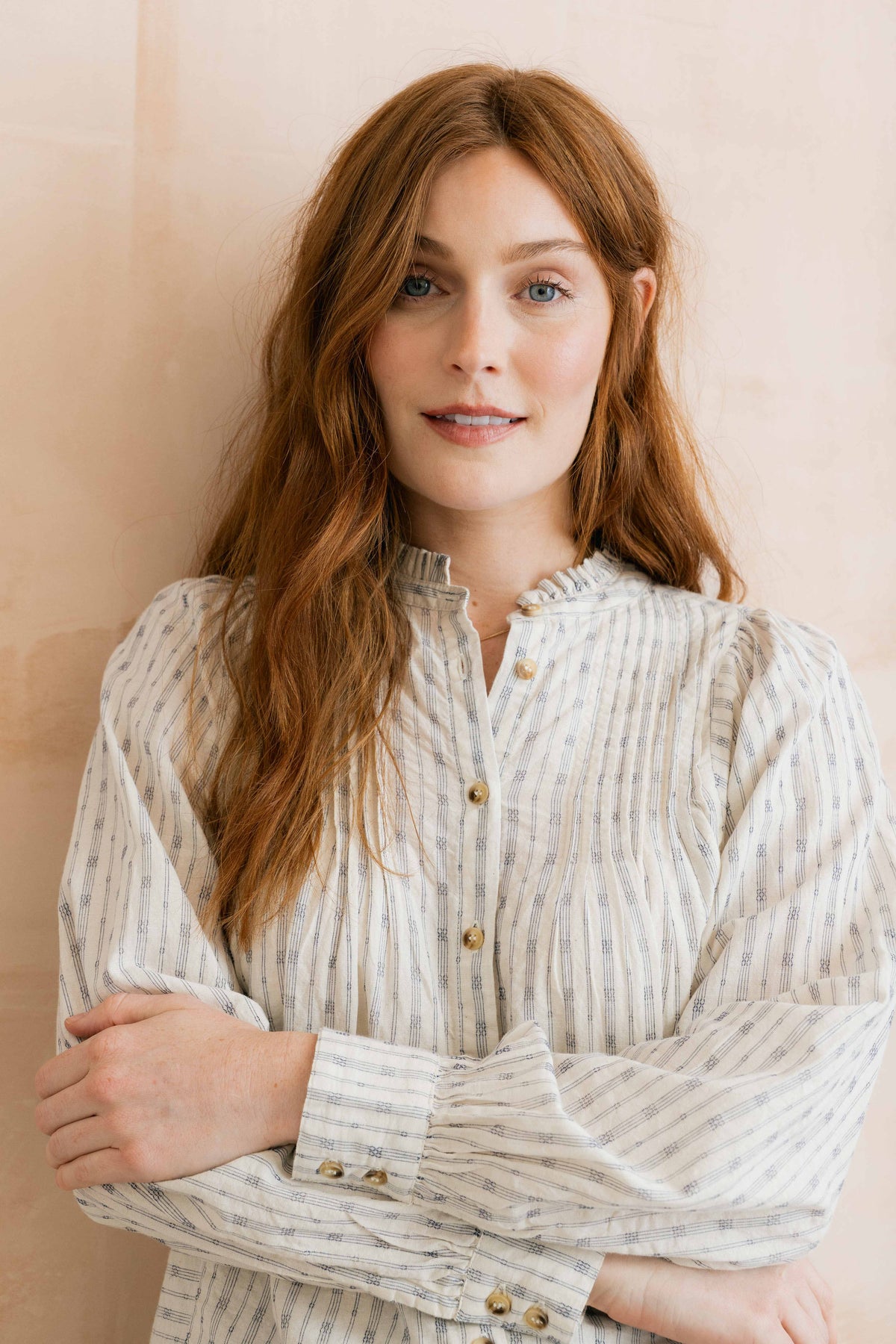 Lily & Me Flora Embroidered Stripe Blouse – Navy/Ecru