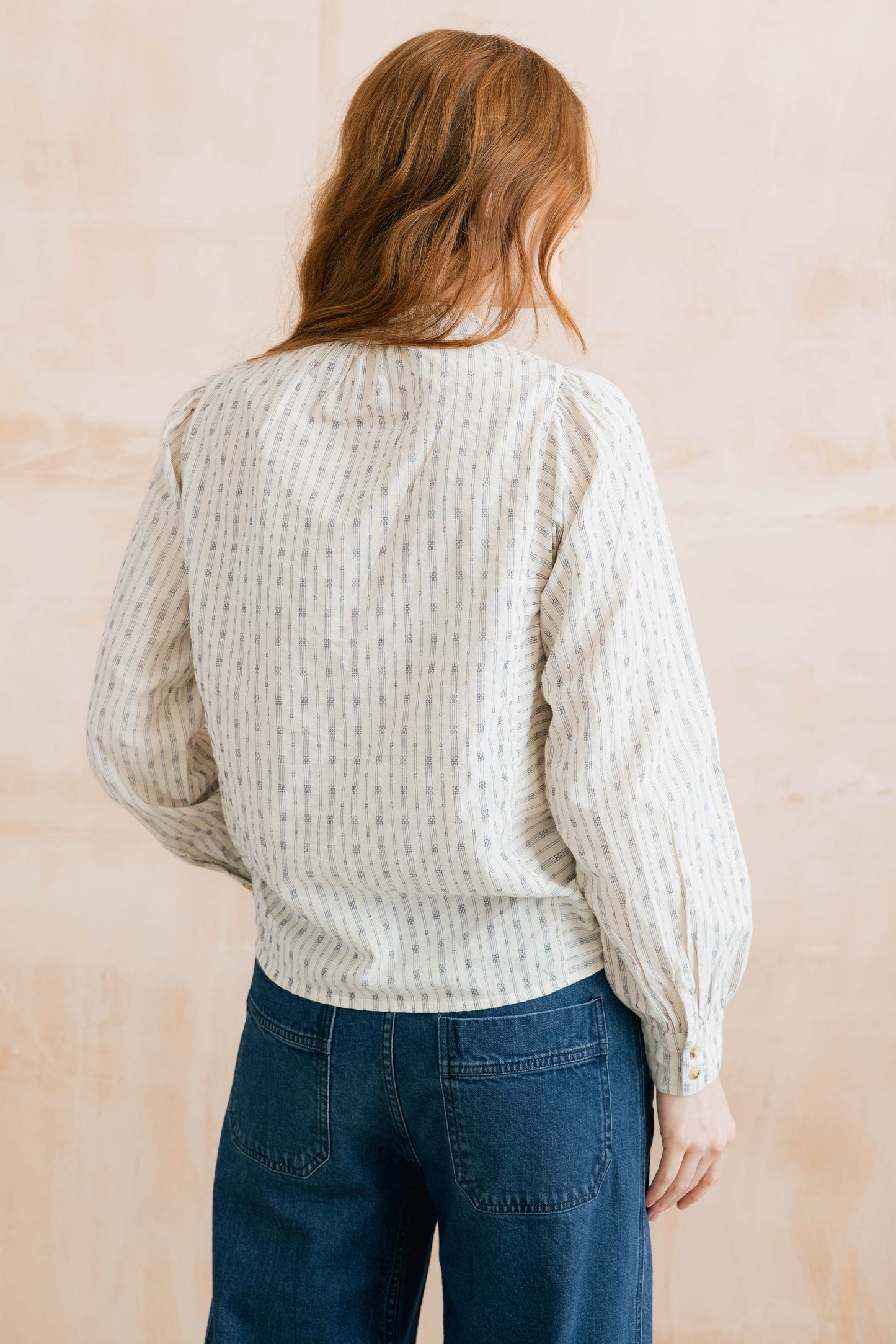 Lily & Me Flora Embroidered Stripe Blouse – Navy/Ecru