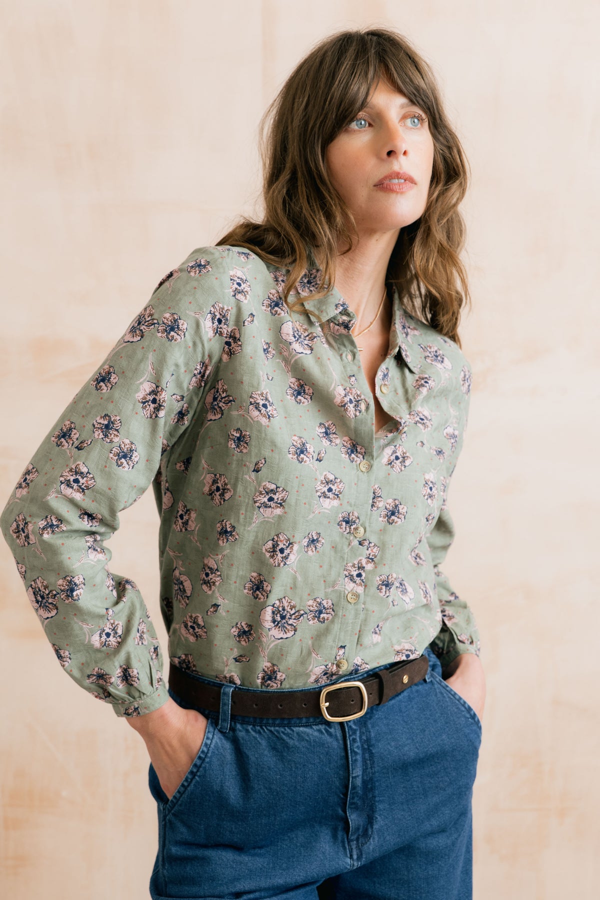 Lily & Me Ana Floral Printed Shirt - Sage
