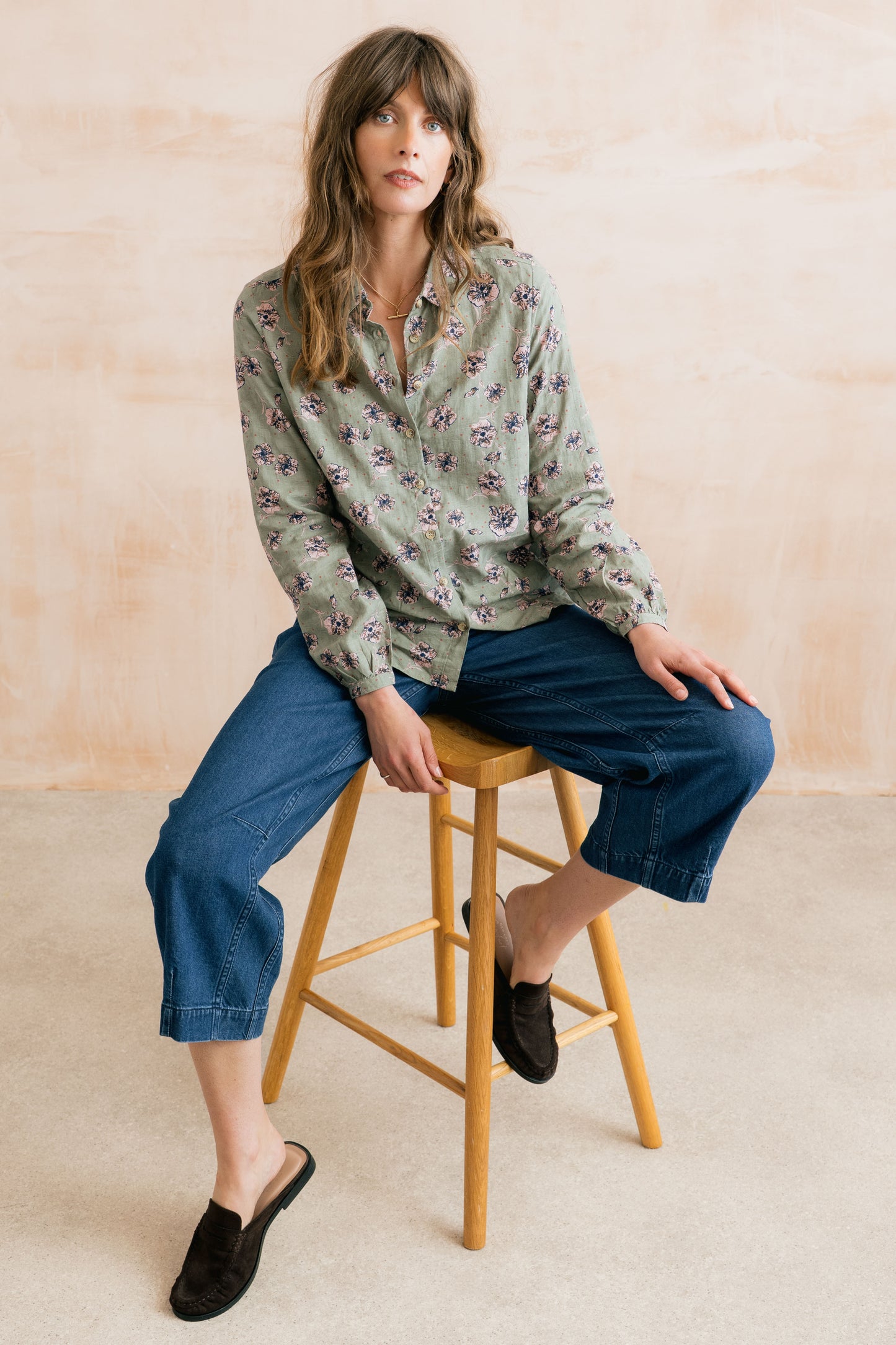 Lily & Me Ana Floral Printed Shirt - Sage