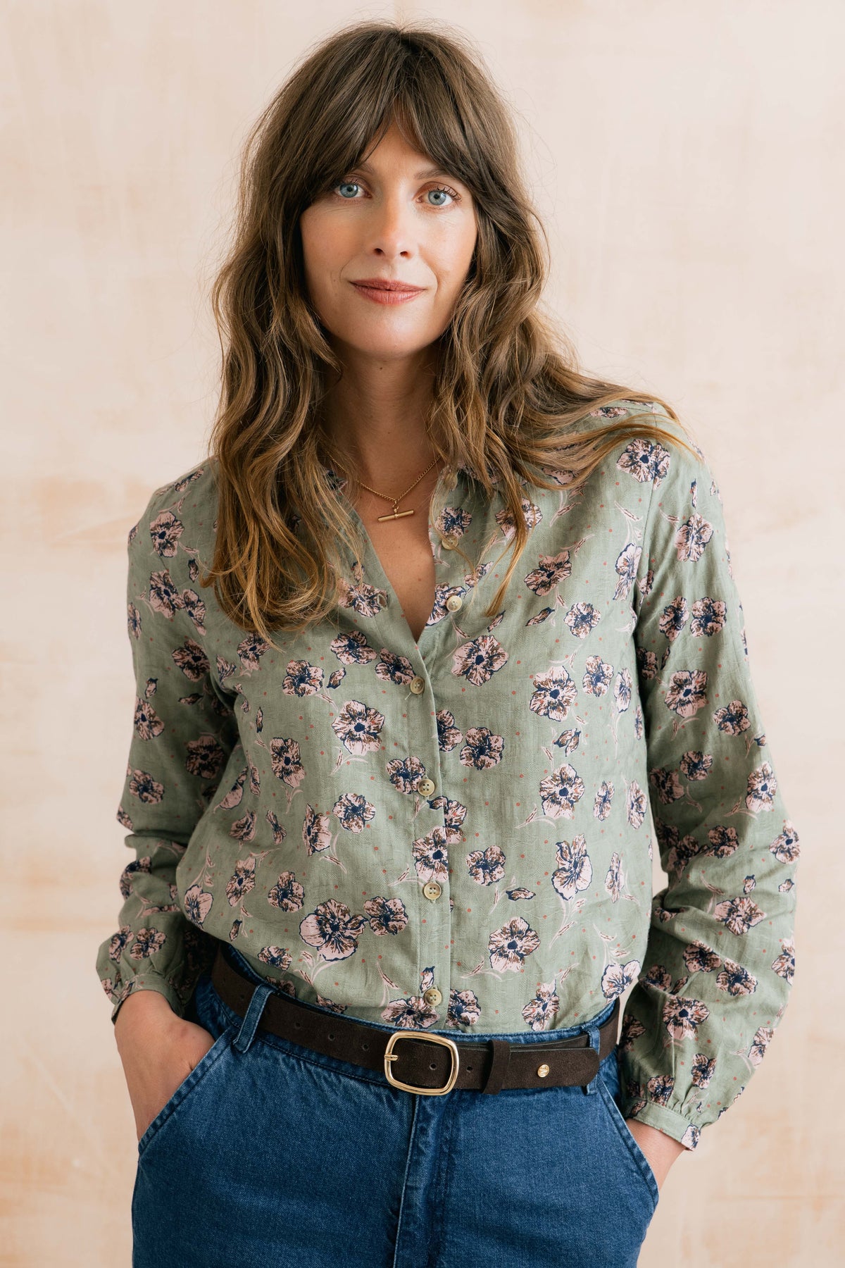 Lily & Me Ana Floral Printed Shirt - Sage