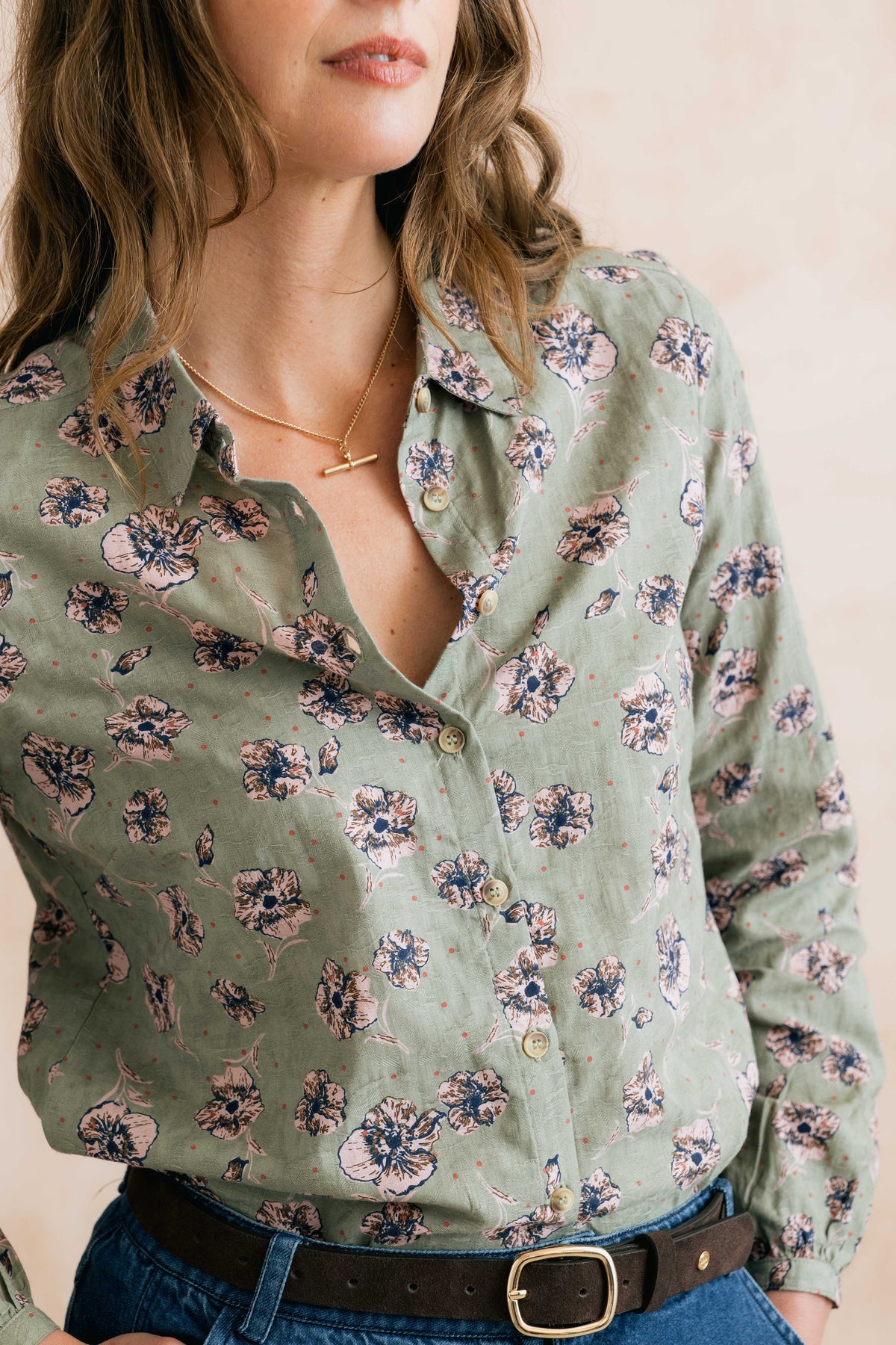 Lily & Me Ana Floral Printed Shirt - Sage