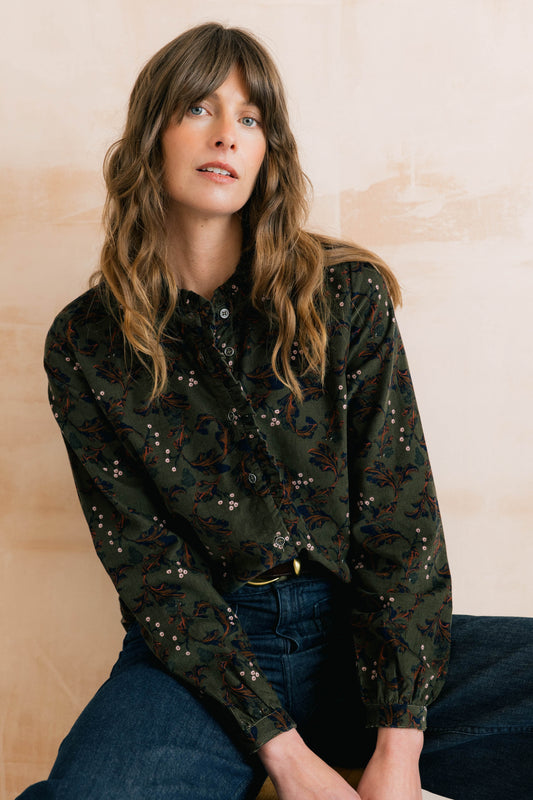 Lily & Me Rachel Frill Blouse - Dark Olive