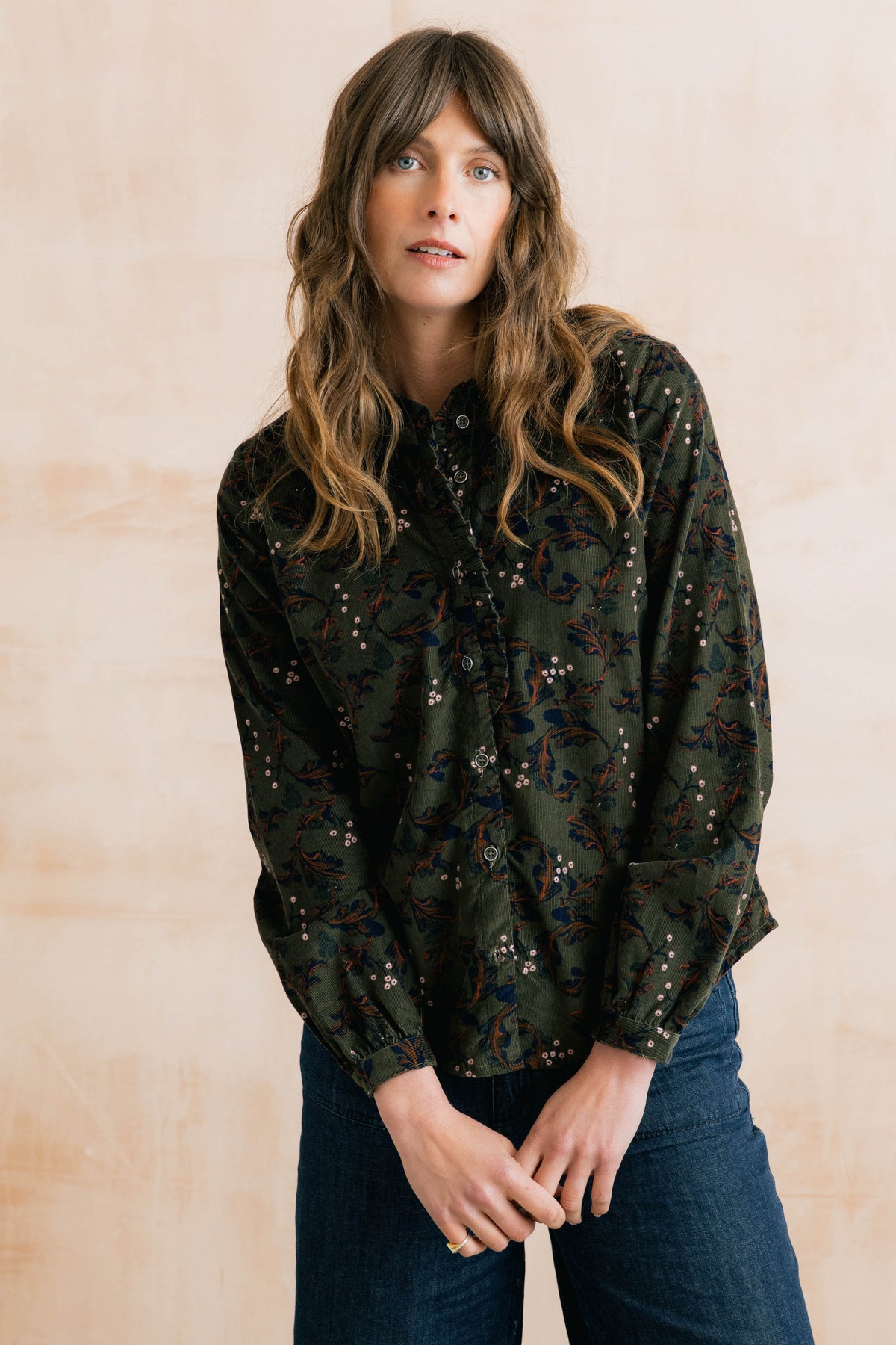 Lily & Me Rachel Frill Blouse - Dark Olive