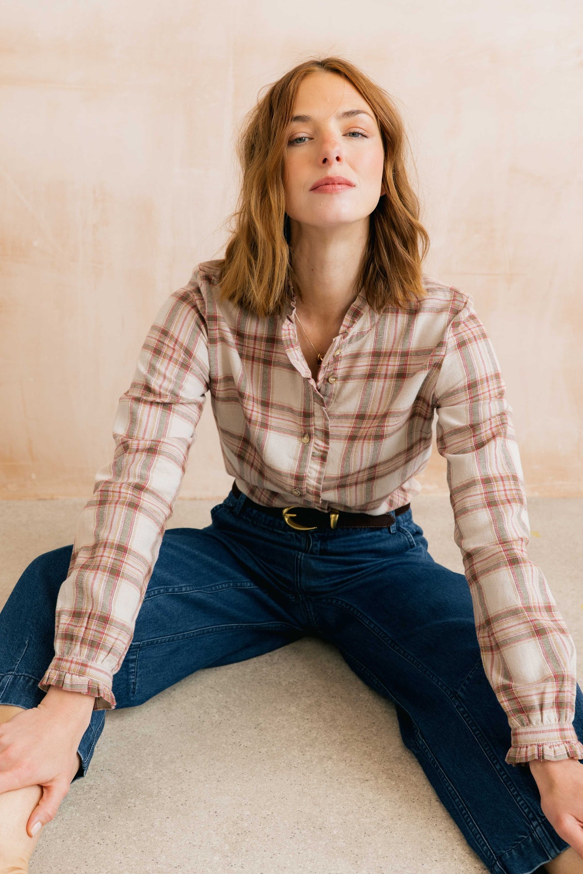 Lily & Me Sage Frill Check Shirt – Multi Blush