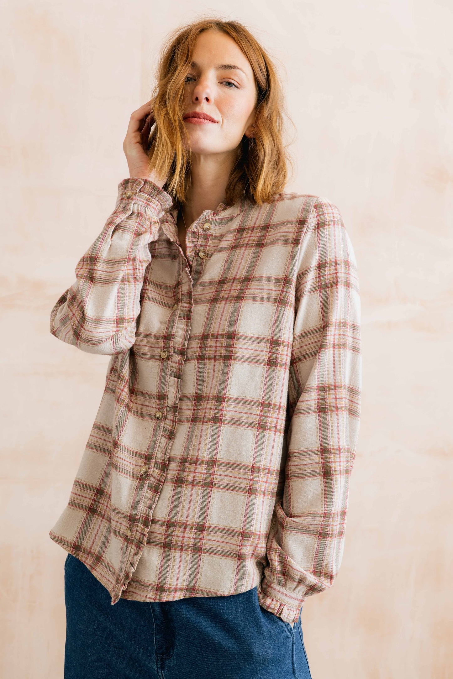 Lily & Me Sage Frill Check Shirt – Multi Blush