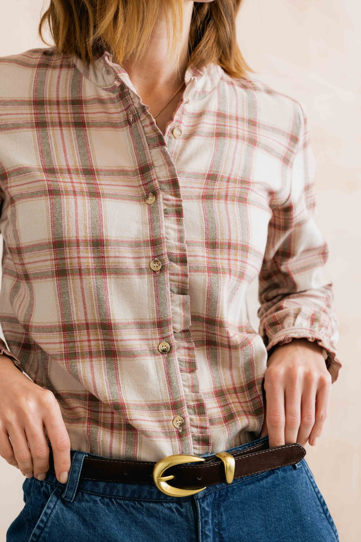 Lily & Me Sage Frill Check Shirt – Multi Blush