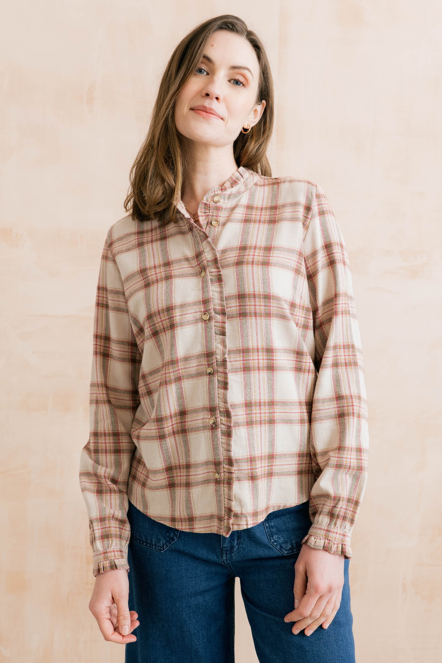 Lily & Me Sage Frill Check Shirt – Multi Blush