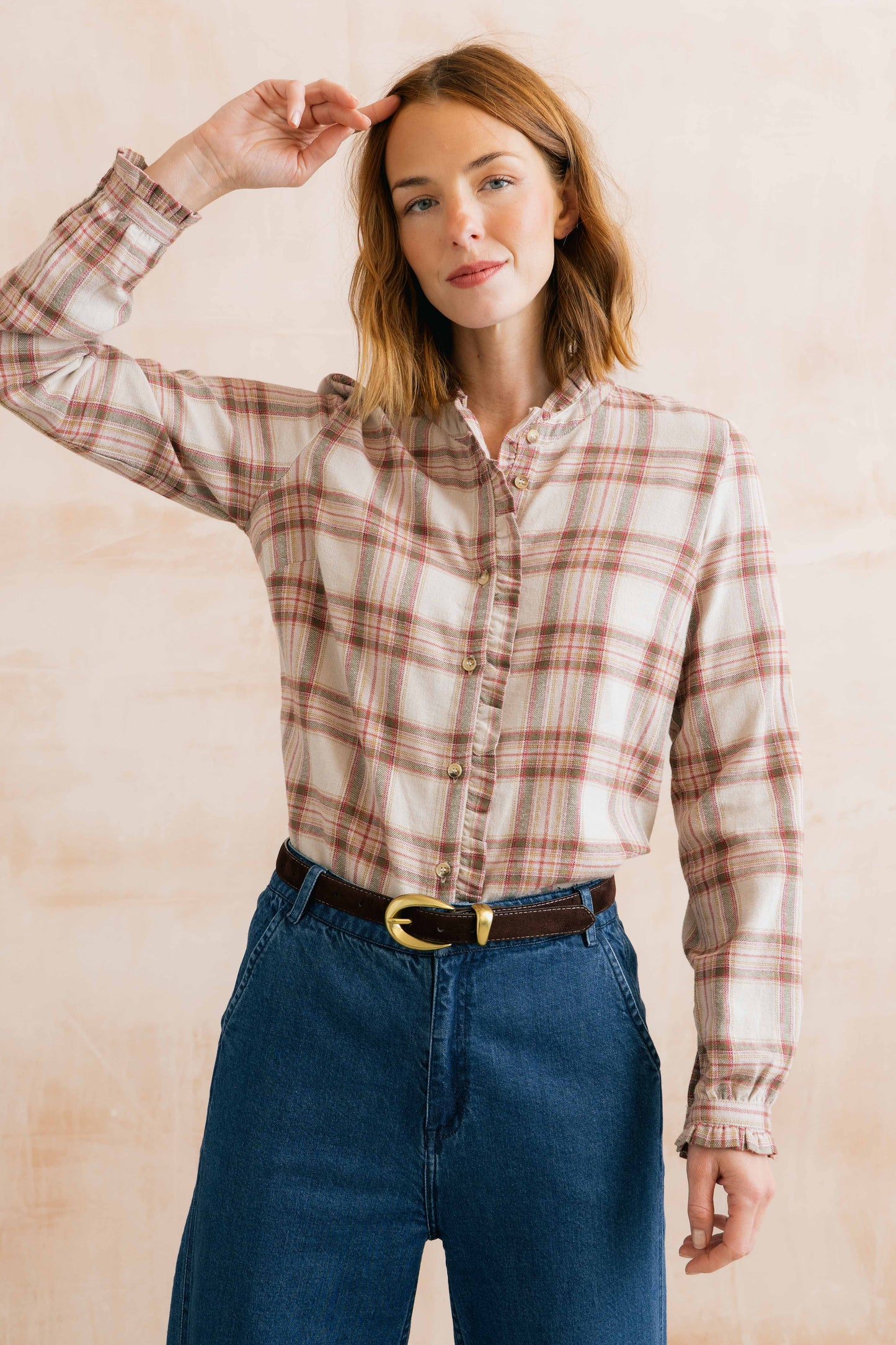 Lily & Me Sage Frill Check Shirt – Multi Blush