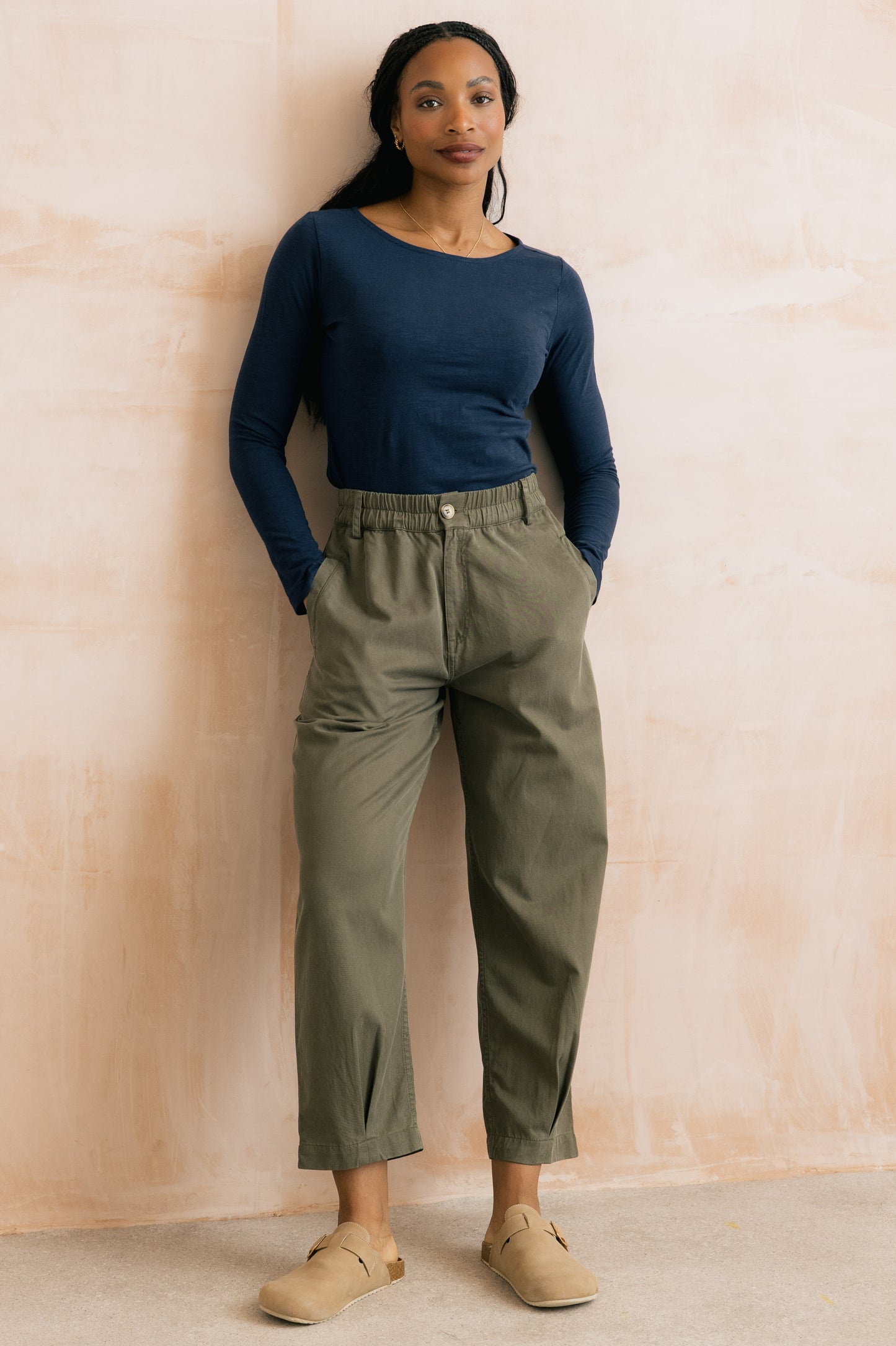 Lily & Me Shirin Barrel Leg Trousers – Dark Olive