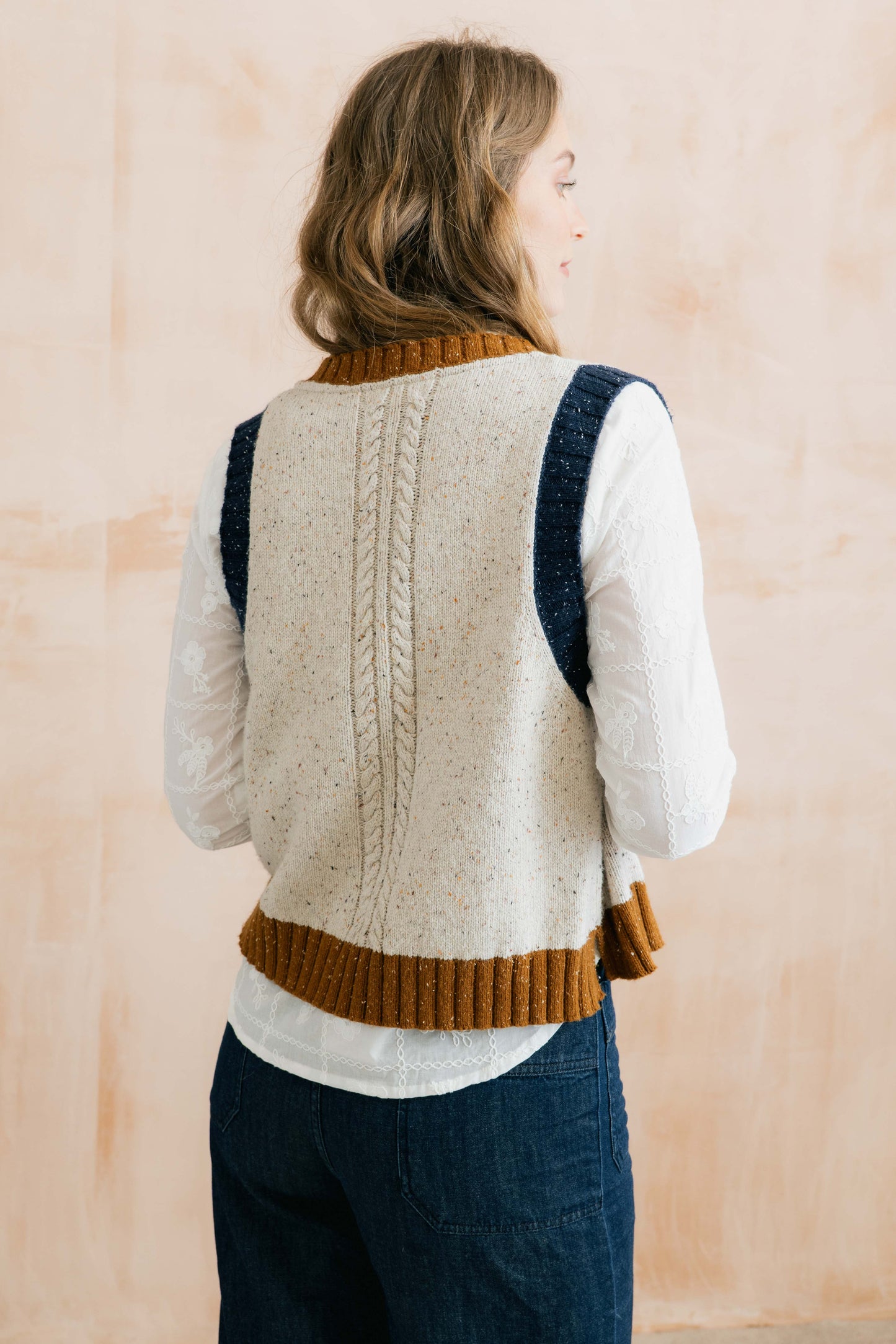 Lily & Me Grove Colour Block Knitted Waistcoat - Ecru