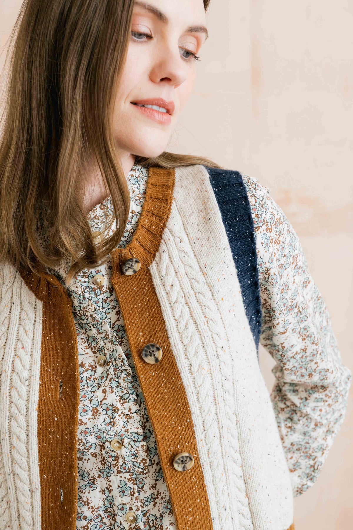 Lily & Me Grove Colour Block Knitted Waistcoat - Ecru