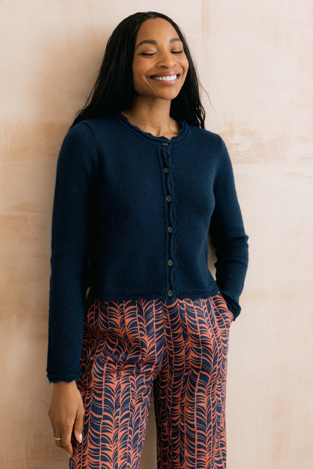 Lily & Me Elodie Scalloped Neck Outfitter Cardigan - Navy