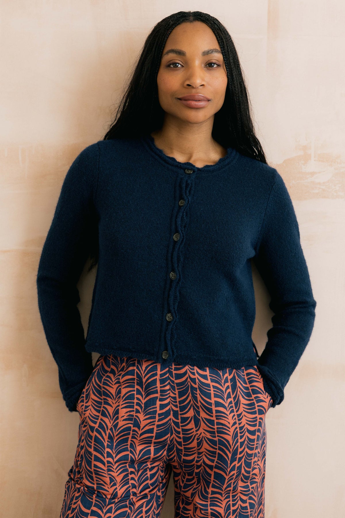 Lily & Me Elodie Scalloped Neck Outfitter Cardigan - Navy